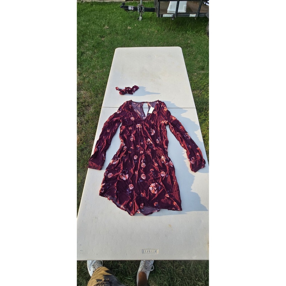 Aeropostale Maroon/Burgundy Long-sleeve Floral Romper Women's Size Small NWT